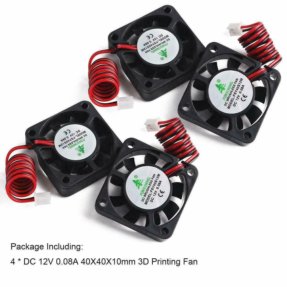 3D Printer Fan 12V 0.08A DC Mini Quiet Cooling Fan 4X/Set 40X40mm w/ 28cm Cable