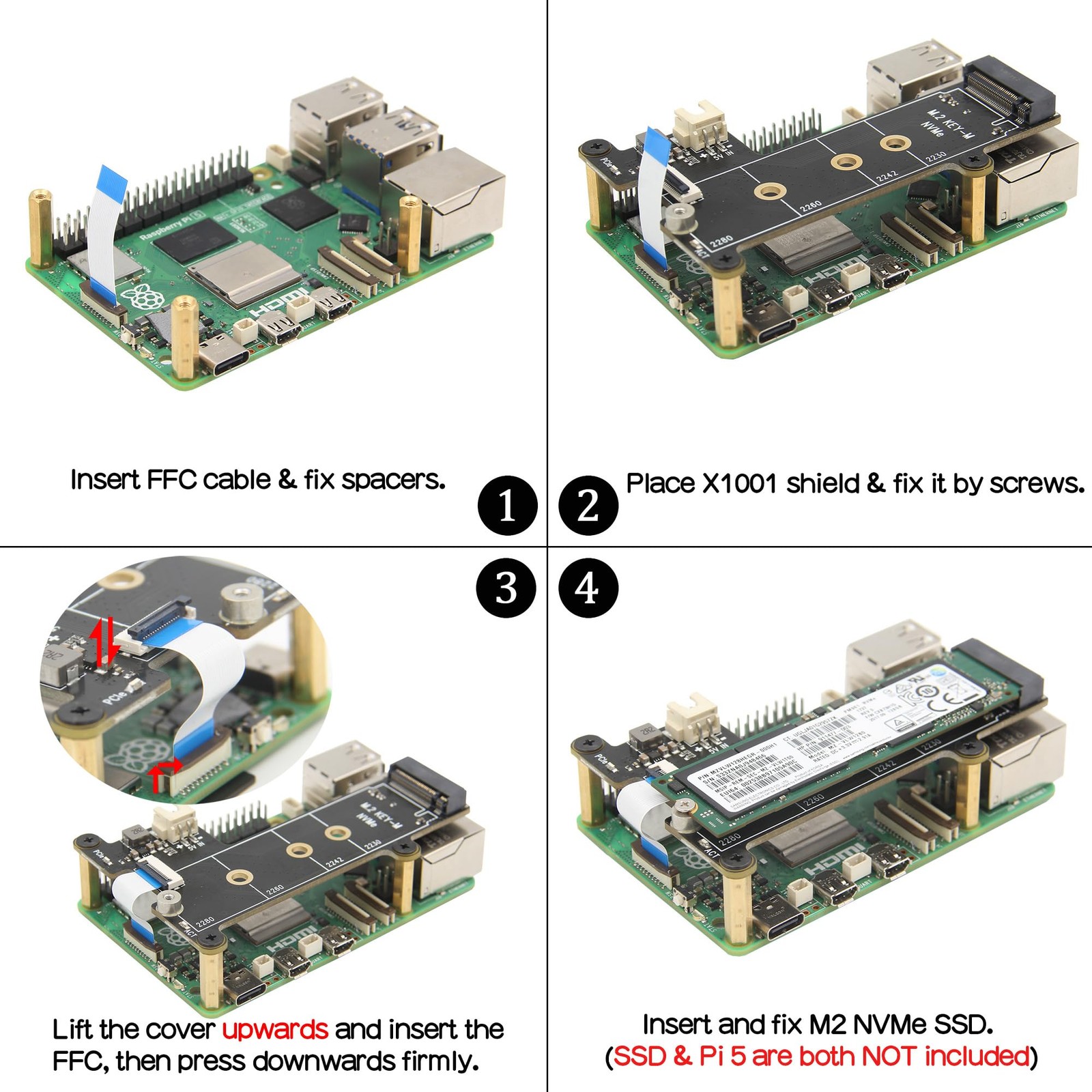X1001 PCIe to M.2 HAT Key-M NVMe SSD PIP PCIe Peripheral Board for Raspberry …