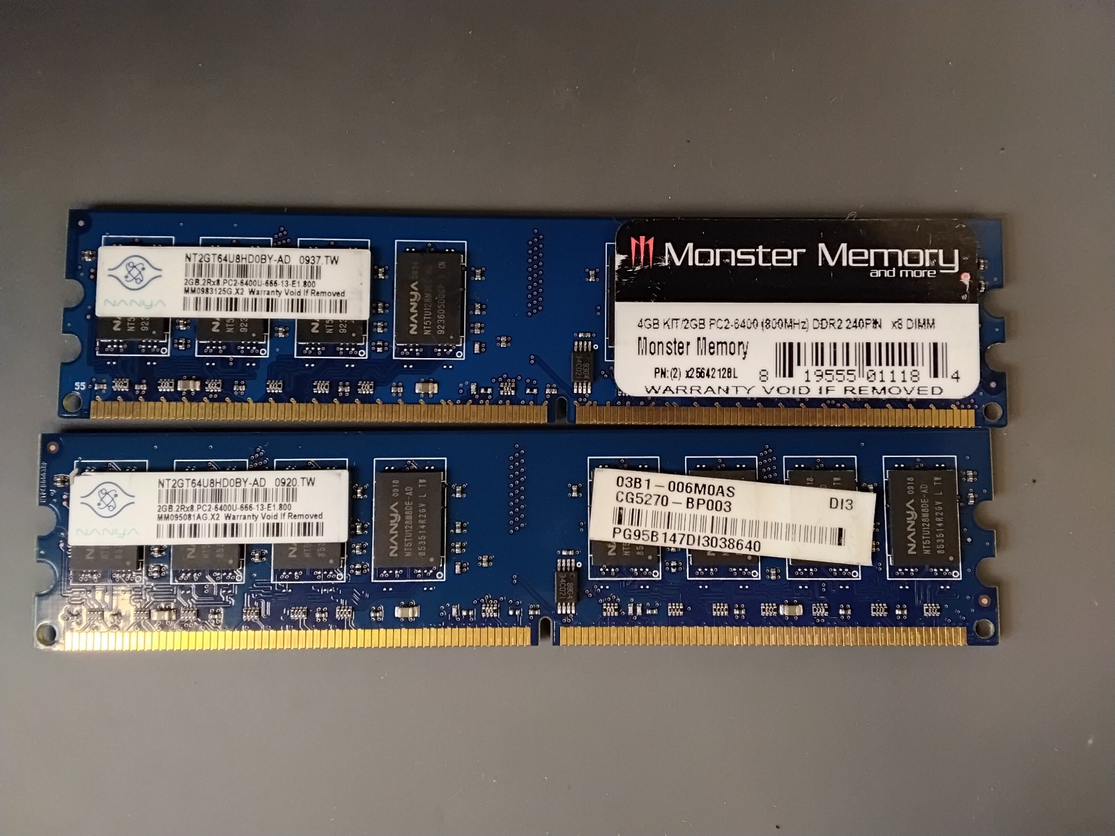 Nanya 2x2GB Ram PC2-6400 DDR2-800 NT2GT64U8HD0BY-AD C02272026D