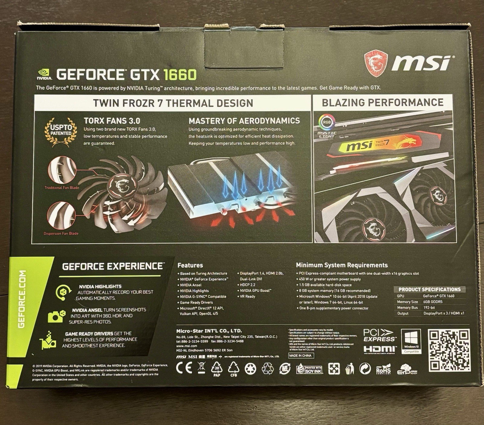 MSI GeForce GTX 1660 GAMING X 6G GDDR5 Twin Frozr 7 V379 Used Box And All Papers