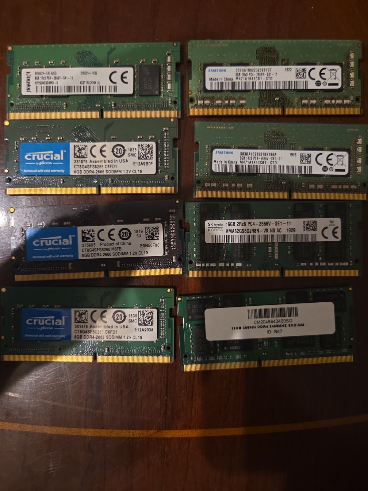 16gb X2 And 8gb X6 DDR4 SODIMM Laptop Memory Mixed Brand, Lot of 8.