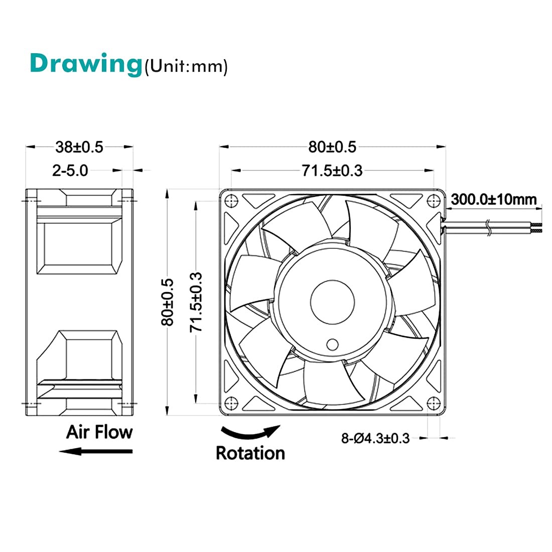 80mm X 38mm High Static Pressure Fan 12v 4 Pin Dual Ball Pwm 8038 High Cfm For P