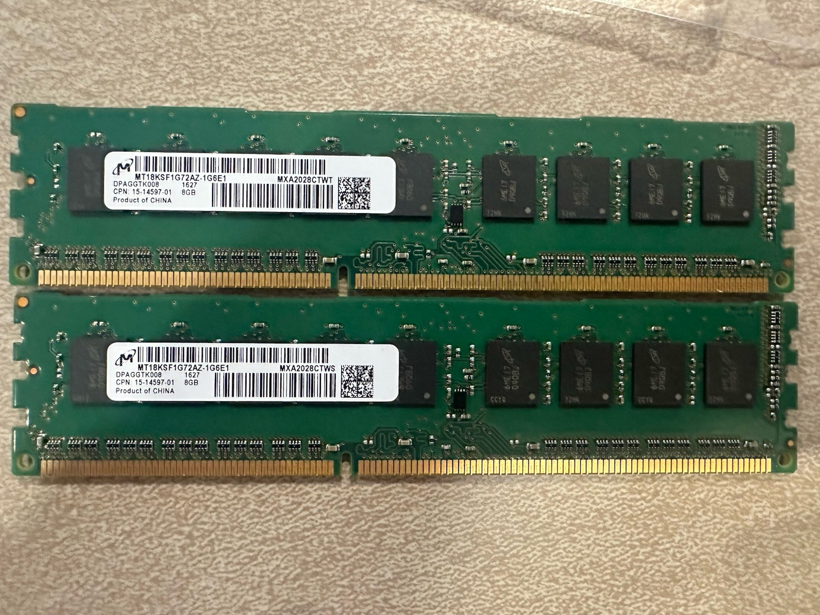 16GB(2 x 8GB) Micron MT18KSF1G72AZ-1G6E1 PC3L-12800E ECC DDR3L UDIMM RAM