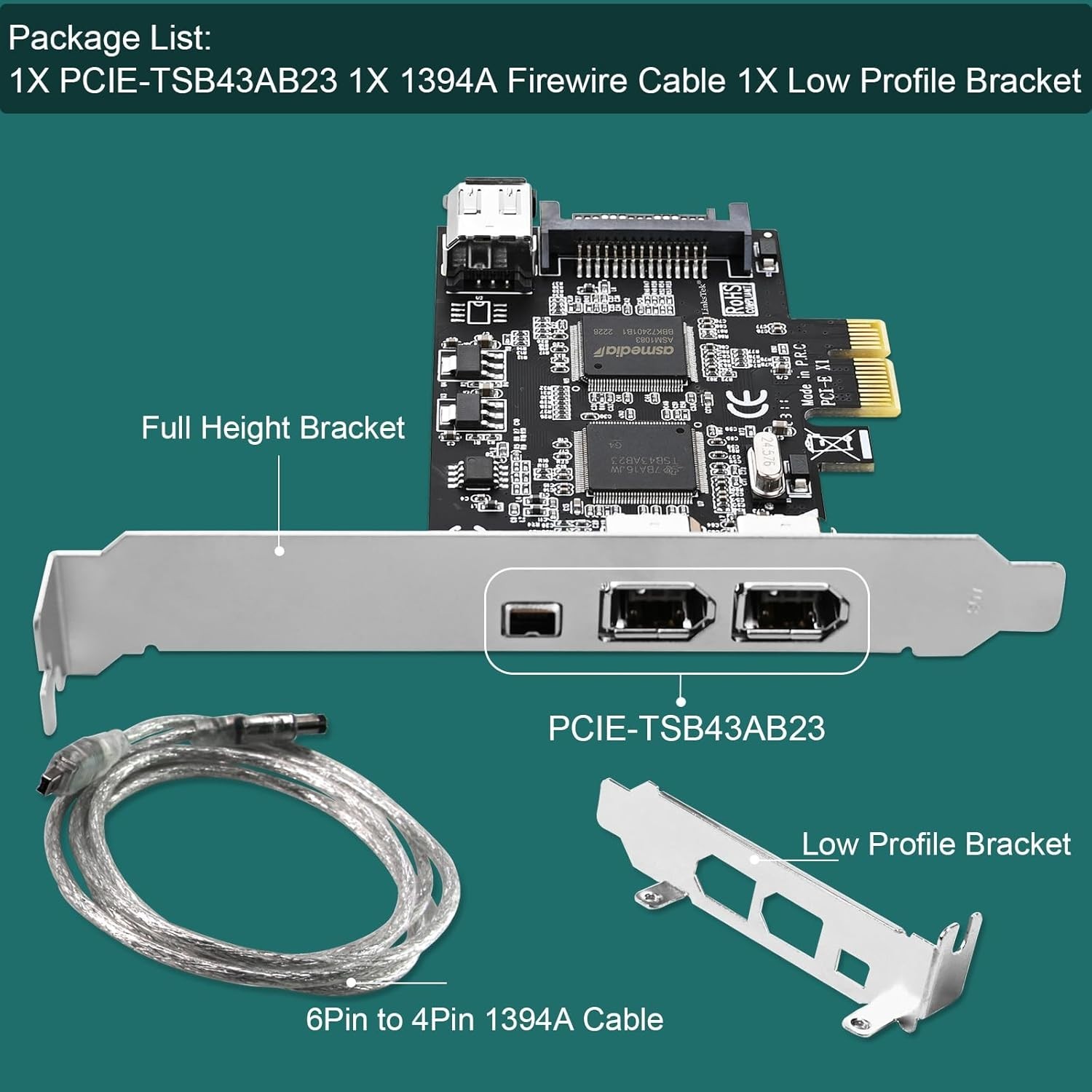 Texas Instruments PCIe Firewire 400 Card – 4 Ports for Windows & Mac Devices