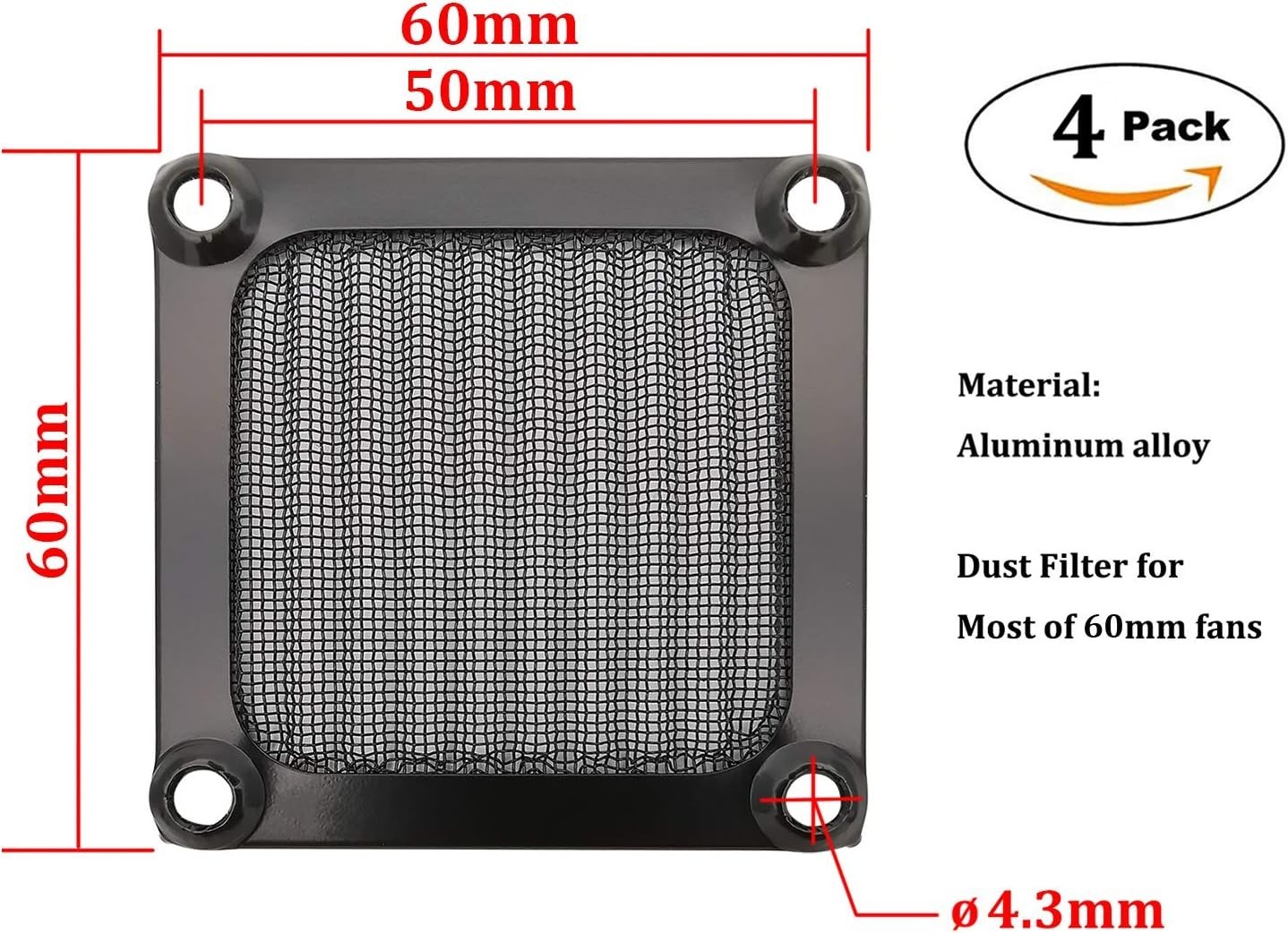 4-Pack Black 60mm Fan Filters with Aluminum Frames – Easy to Install Protection