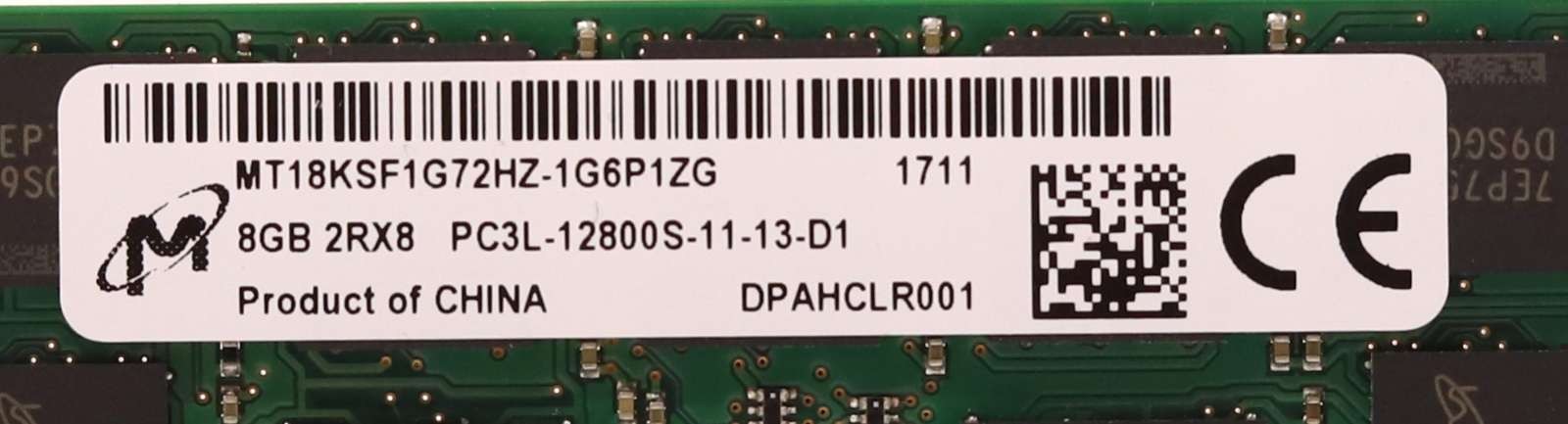 Micron 8GB 2Rx8 PC3L-12800S-11-13-D1 Laptop Memory P/N: MT18KSF1G72HZ-1G6P1ZG