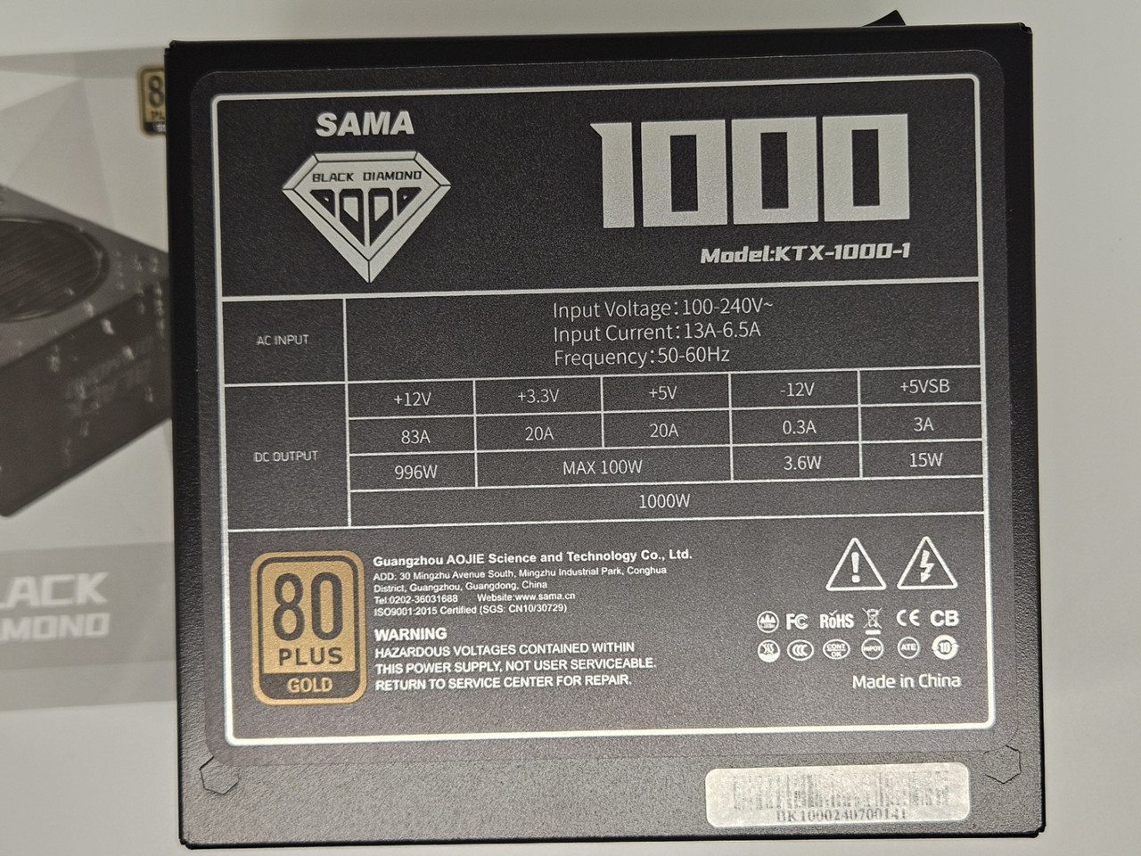 SAMA Black Diamond 1000W 80plus Gold ATX Power Supply 80Plus Gold Modular Silent