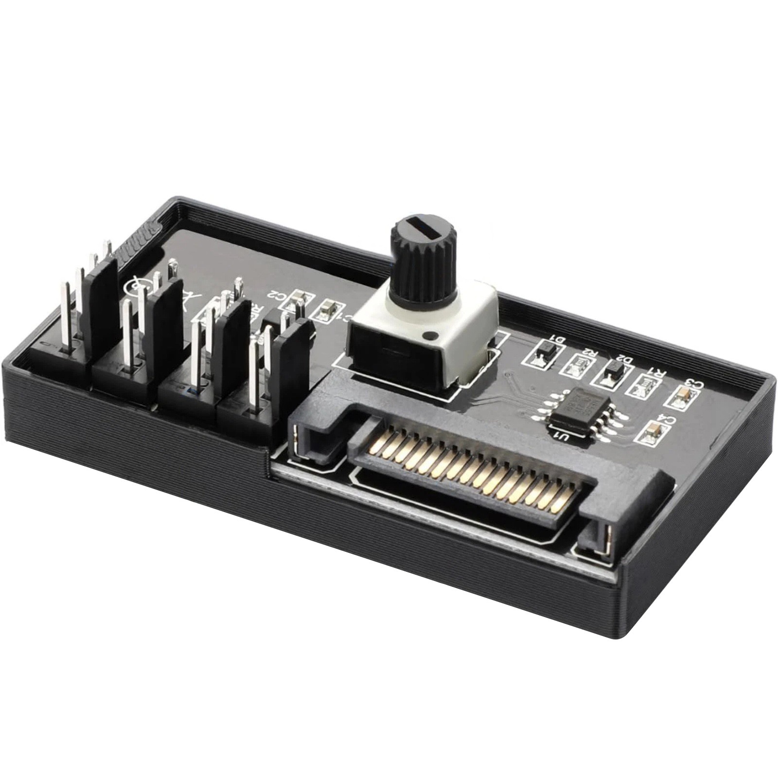 SATA Powered 4 Port PWM Fan Controller Hub 12V 60W Adjustable Speed Knob PC Case