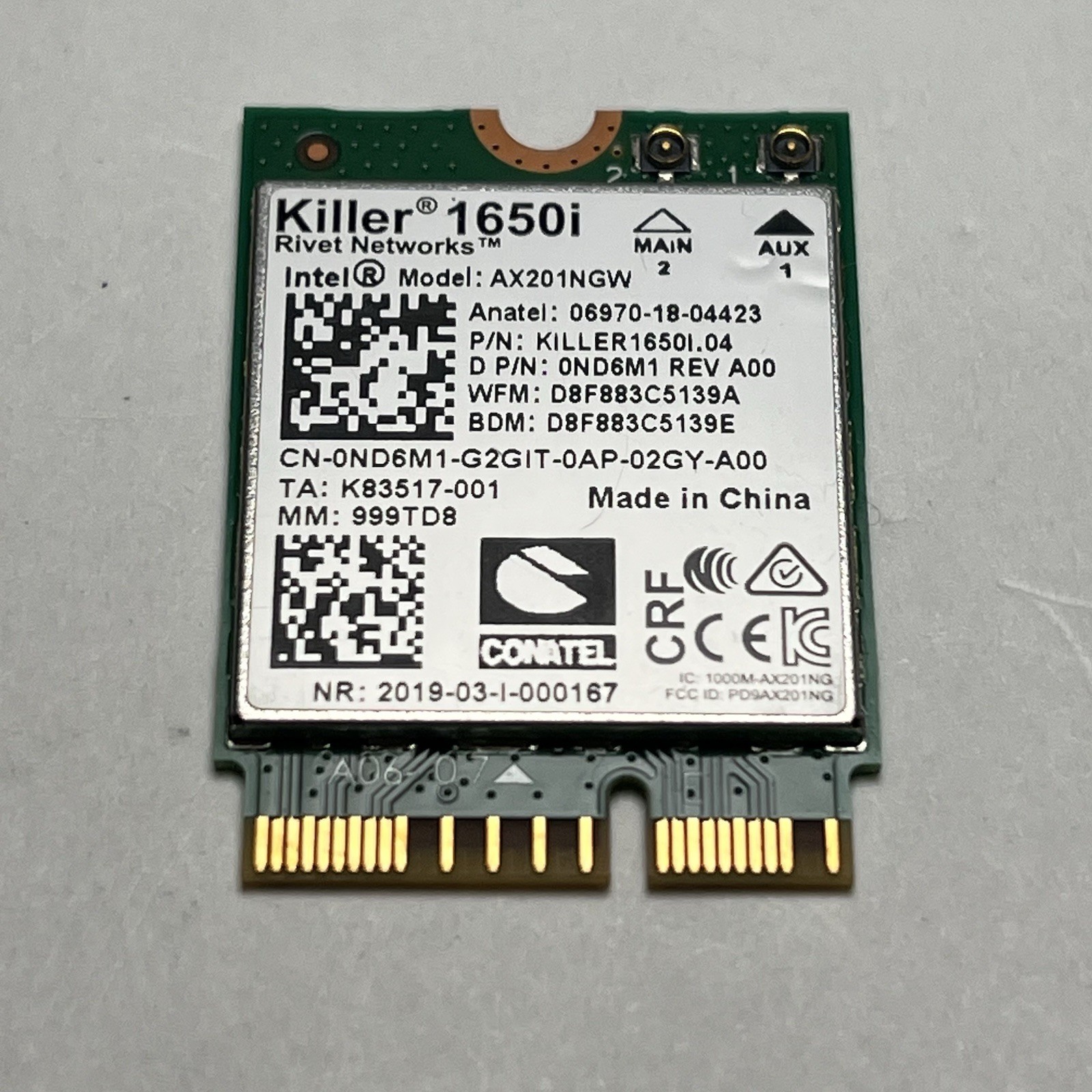 Killer AX1650i WLAN WIFI 6 Bluetooth 5.0 Mini PCI Module Intel Network Card
