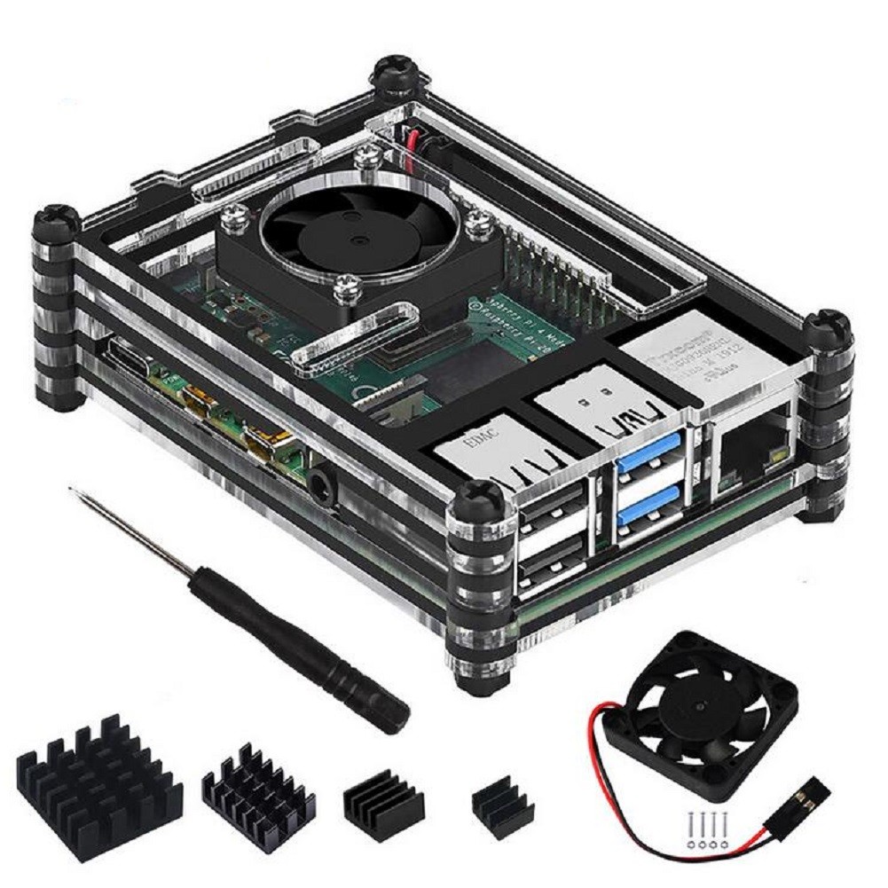 Clear 9 Layers Case with Cooling Fan Heatsink Screwdriver For Raspberry Pi 4B E
