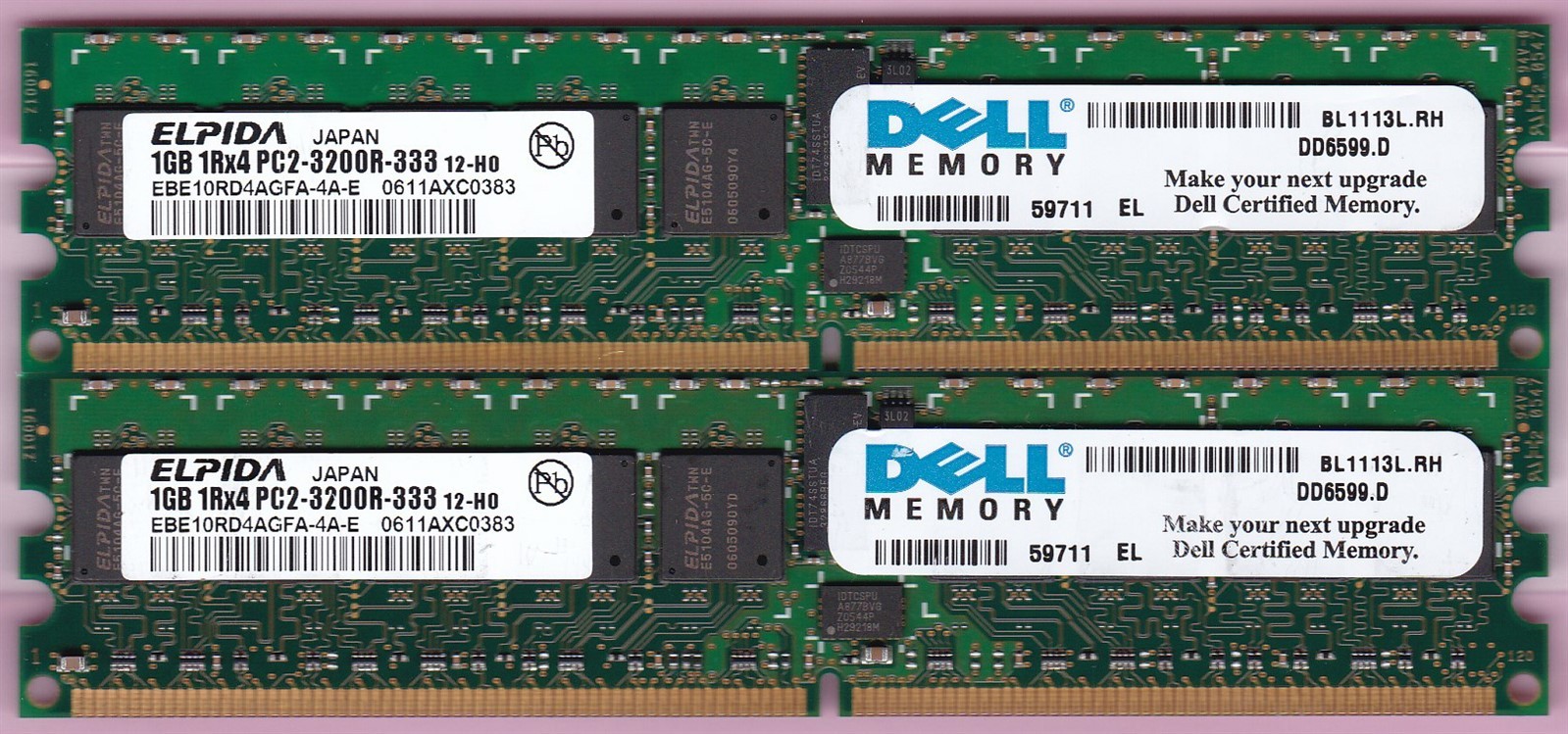 2GB 2x1GB PC2-3200R DDR2-400 ECC REG DELL ELPIDA EBE10RD4AGFA-4A-E Memory Kit