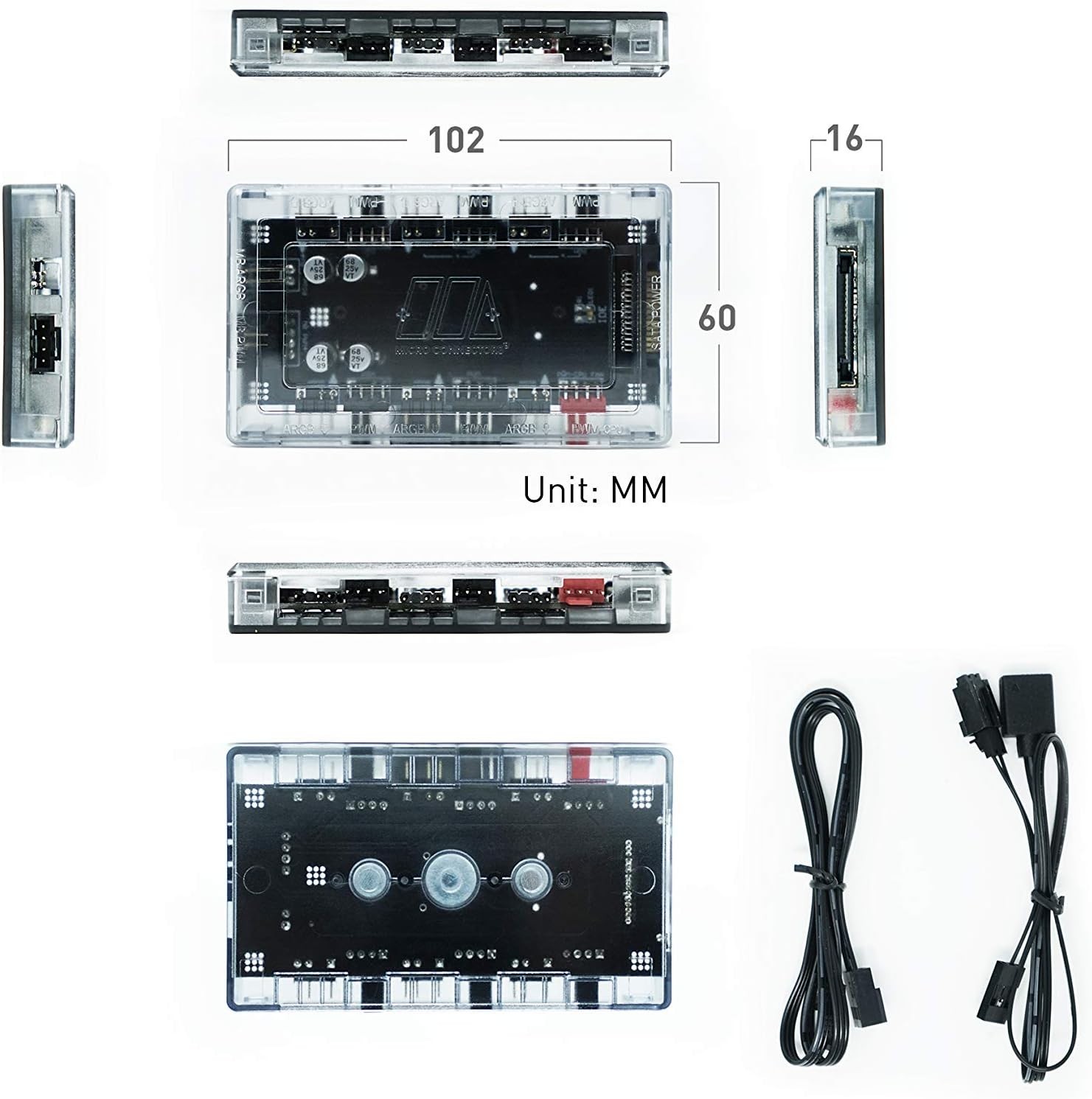 Micro Connectors 12 Port ARGB/PWM Fan and Light Splitter Hub with Magnetic Base
