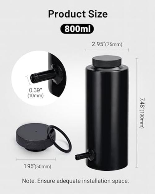 Coolant Overflow Tank, Radiator Overflow Bottle 800ml Aluminum Universal Black
