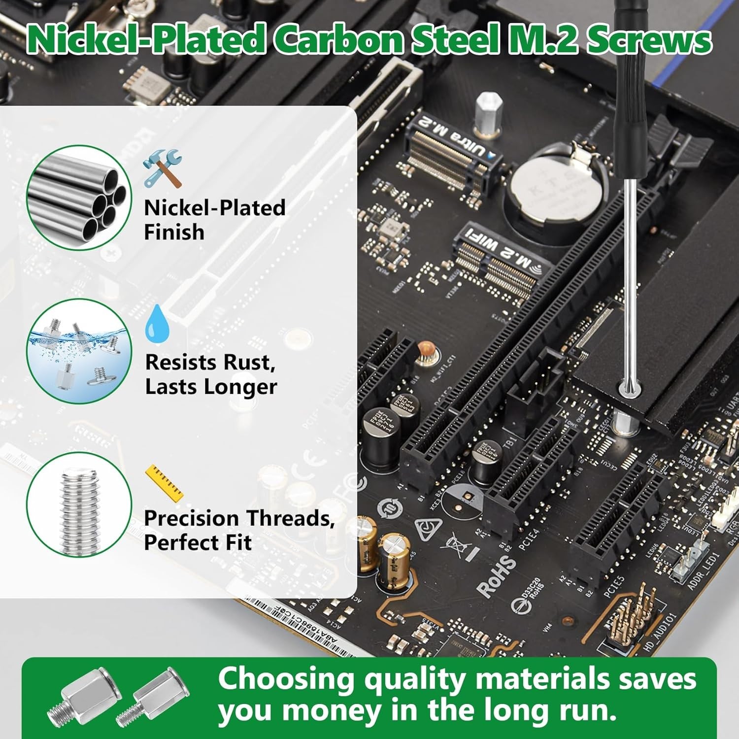 30PCS M.2 SSD Mounting Screws Kit, NVMe Screw Standoff Set with Insulating Ga…