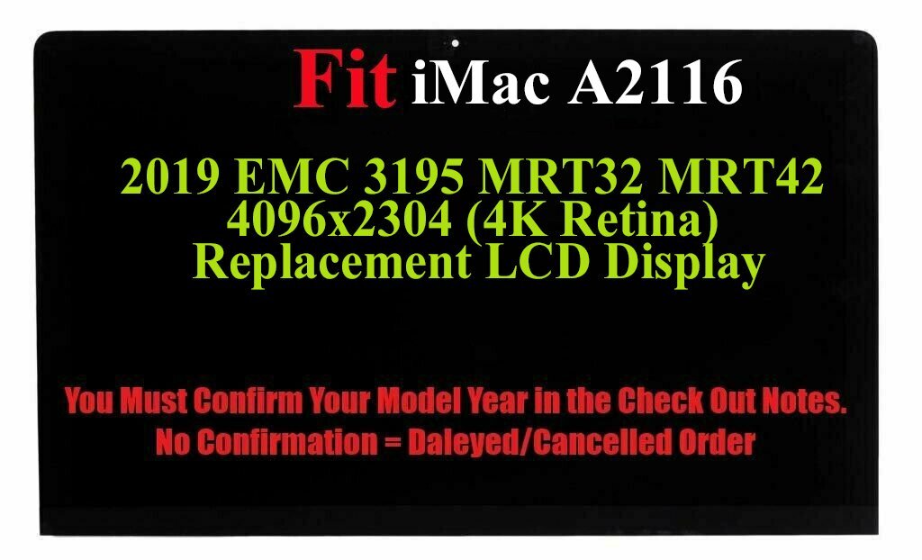 Replacement LCD Display With Glass Apple iMac A2116 Retina 4K 2019 EMC 3195 A++
