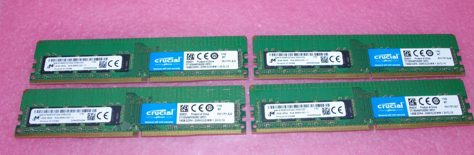 LOT KIT (4x 16GB )= 64GB DDR4 PC4-2666V-EE1 2666mhz ECC UDIMM Memory RAM USA SLR