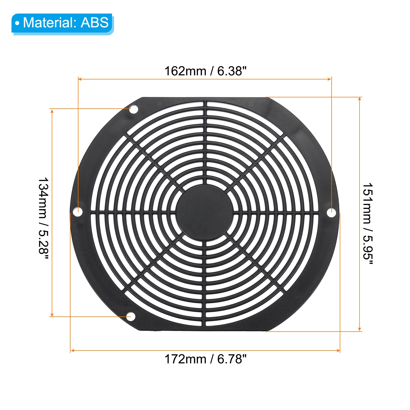 151mm filter fan, 2pcs ABS plastic fan grille protection, black