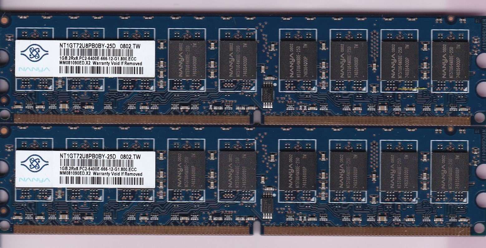 2GB 2x1GB PC2-6400E DDR2-800 NANYA NT1G72U8PB0BY-25D BLUE ECC RAM MEMORY KIT