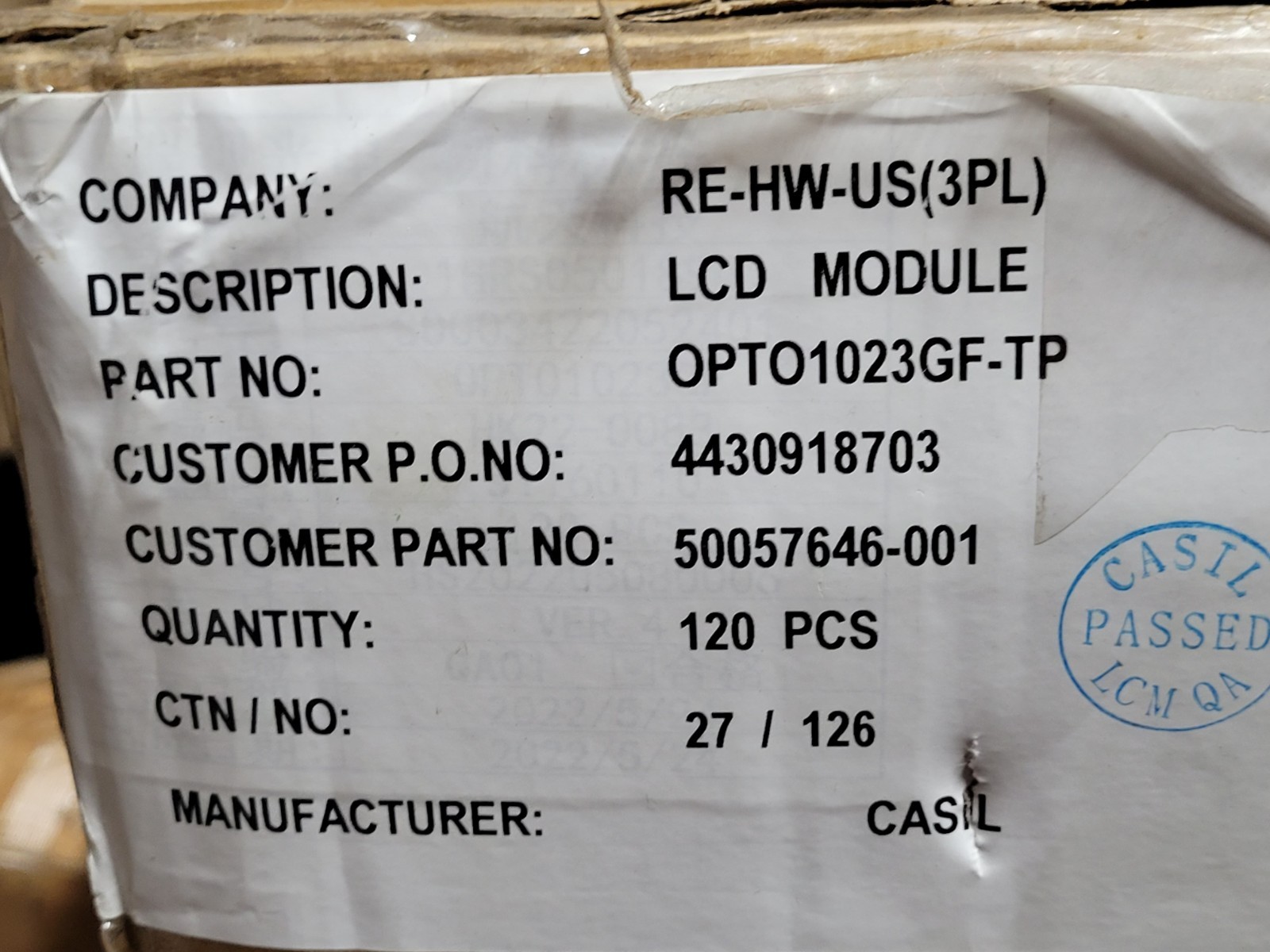 NEW Lot of 120 4″ x 3.25″ LCD Glass Screen 50057646-001 OPTO1023GF-TP RE-HW-US
