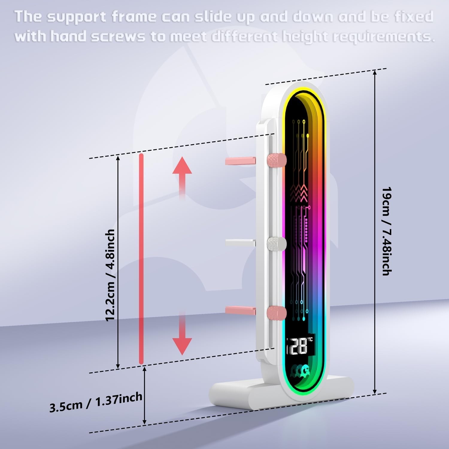 Universal Height Adjustable ARGB GPU Support Bracket with Ambient Temp Monitor