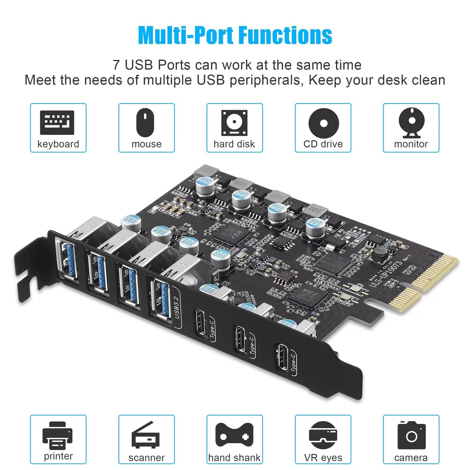 PCIe to USB 3.2 Gen 2 Card with 20 Gbps Bandwidth 7 Ports 2