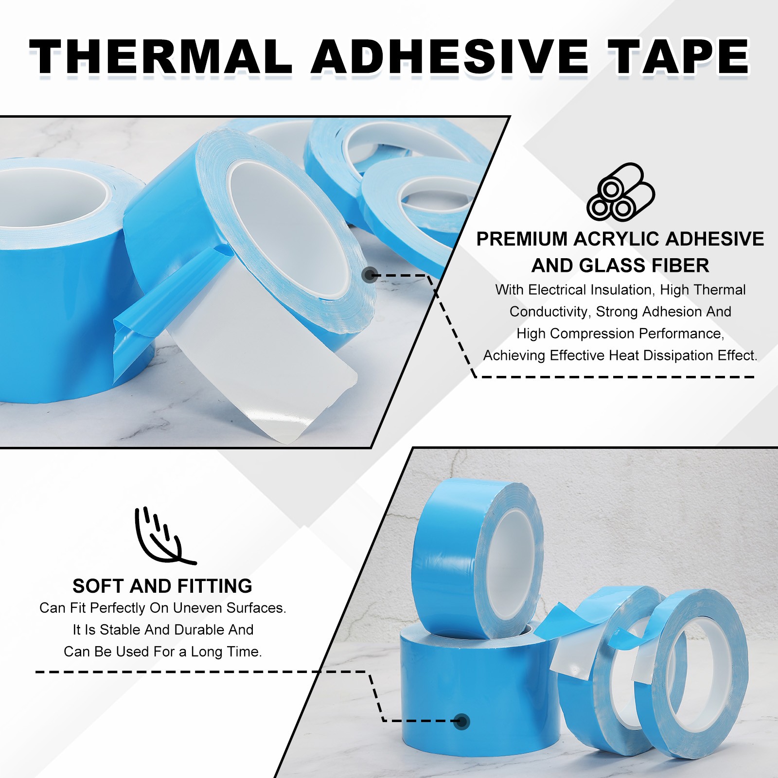 2 Rolls 25mx20mmx0.2mm Thermal Adhesive Tape Double Side Adhesive Thermal Tape