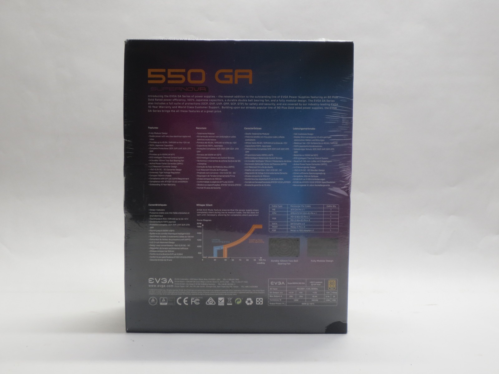 EVGA 550 GA SuperNOVA 550W PC Power Supply PSU 220-GA-0550-X1 New Factory Sealed