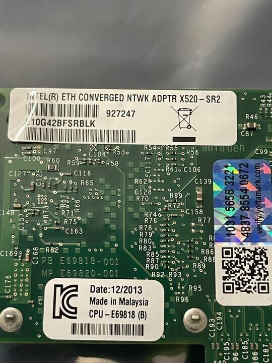Intel X520-SR2 10GbE Dual Ports Ethernet Adapter with Intel Yottamark +2* SFP