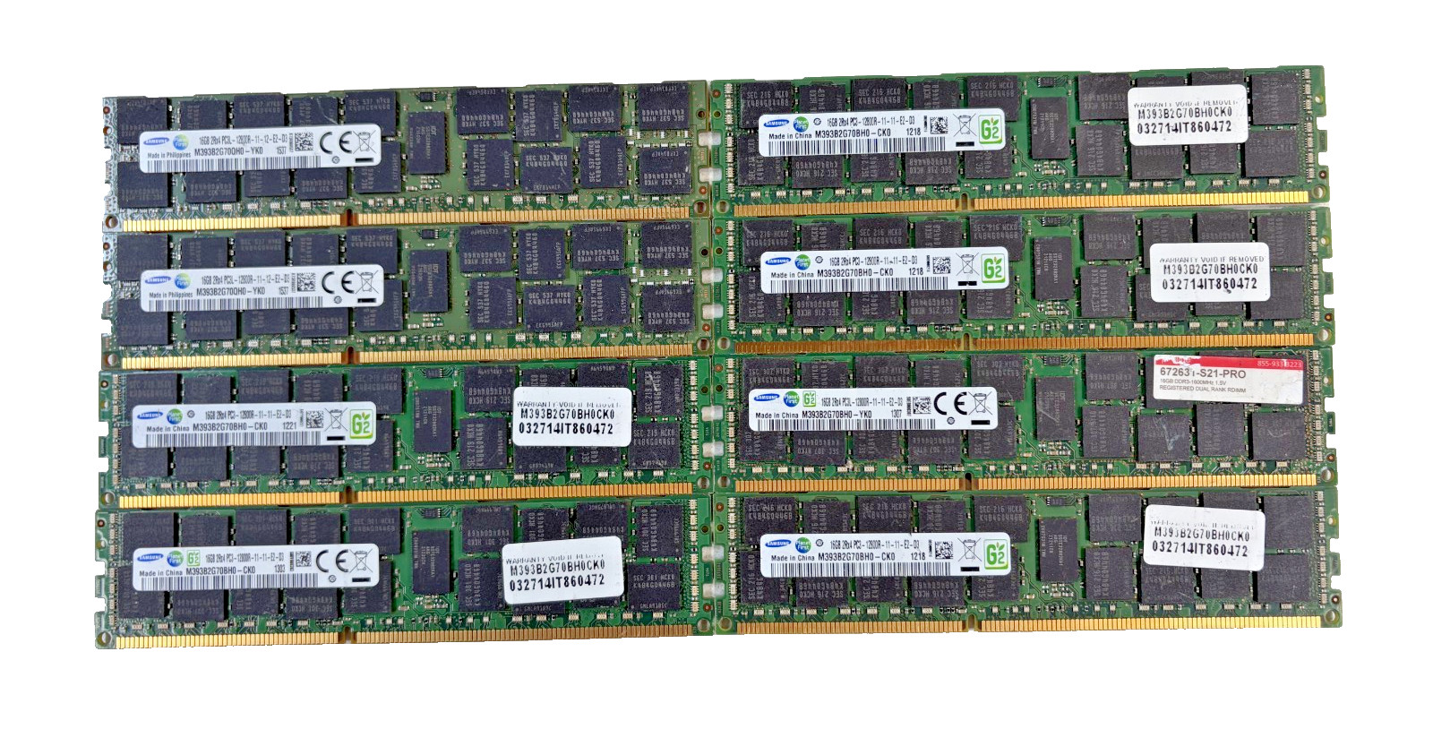 Lot of 8 Samsung M393B2G70BH0-CK0 + M393B2G70QH0-YK0 16GB PC3L-12800R Server Ram