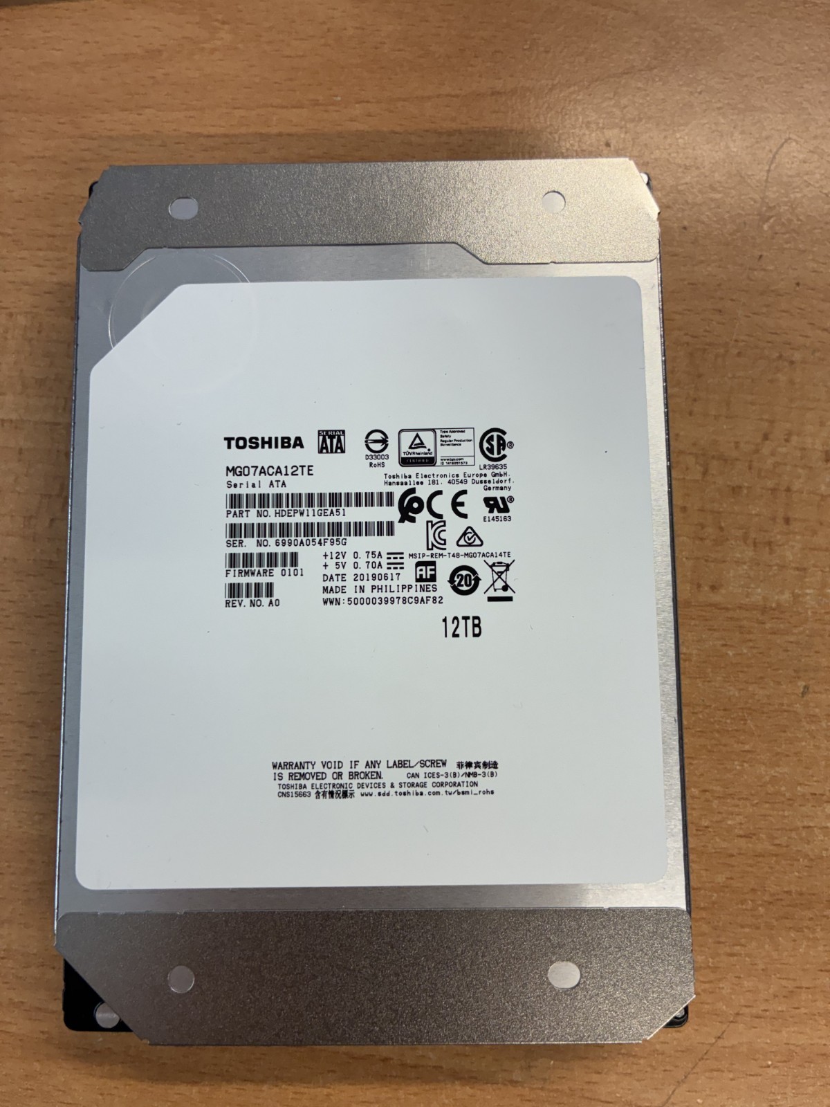 MG07ACA12TE Toshiba 12TB SATA HDD 100% Health Fully Tested 1000+ Days Remaining