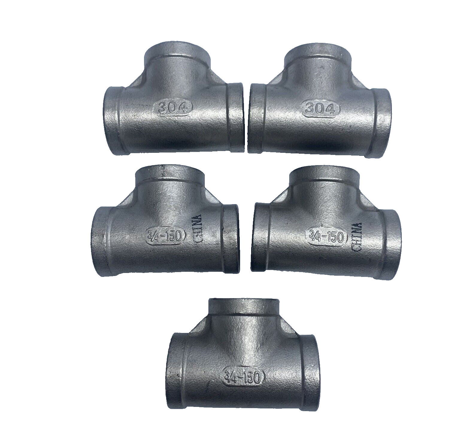 LOT OF 5 3/4″-150 FEMALE PIPE TEE CAST 304 STAINLESS STEEL FITTING