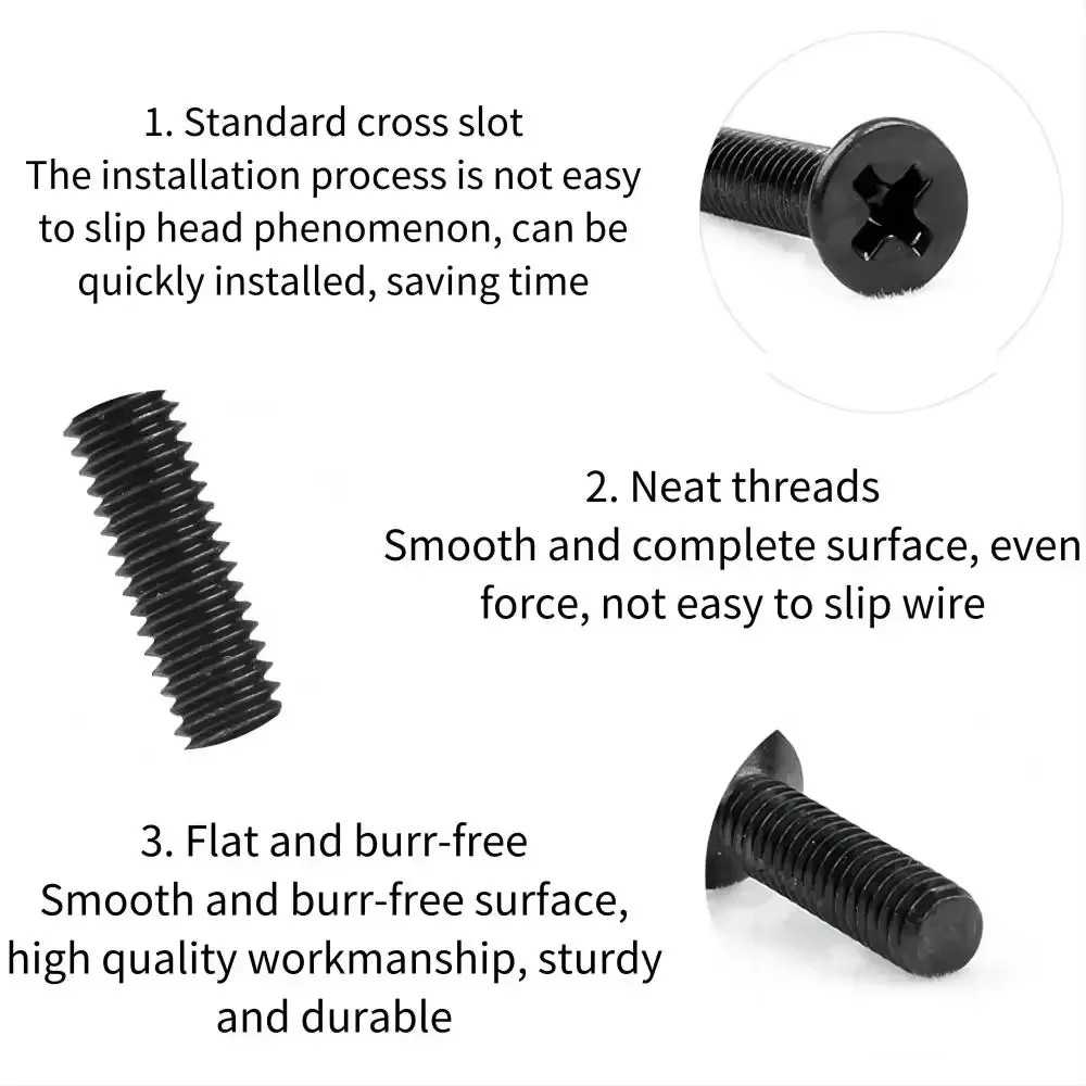10/20/50PCS Black Carbon Steel Phillips Flat Countersunk Screws M1.2-M5 Bolt Set