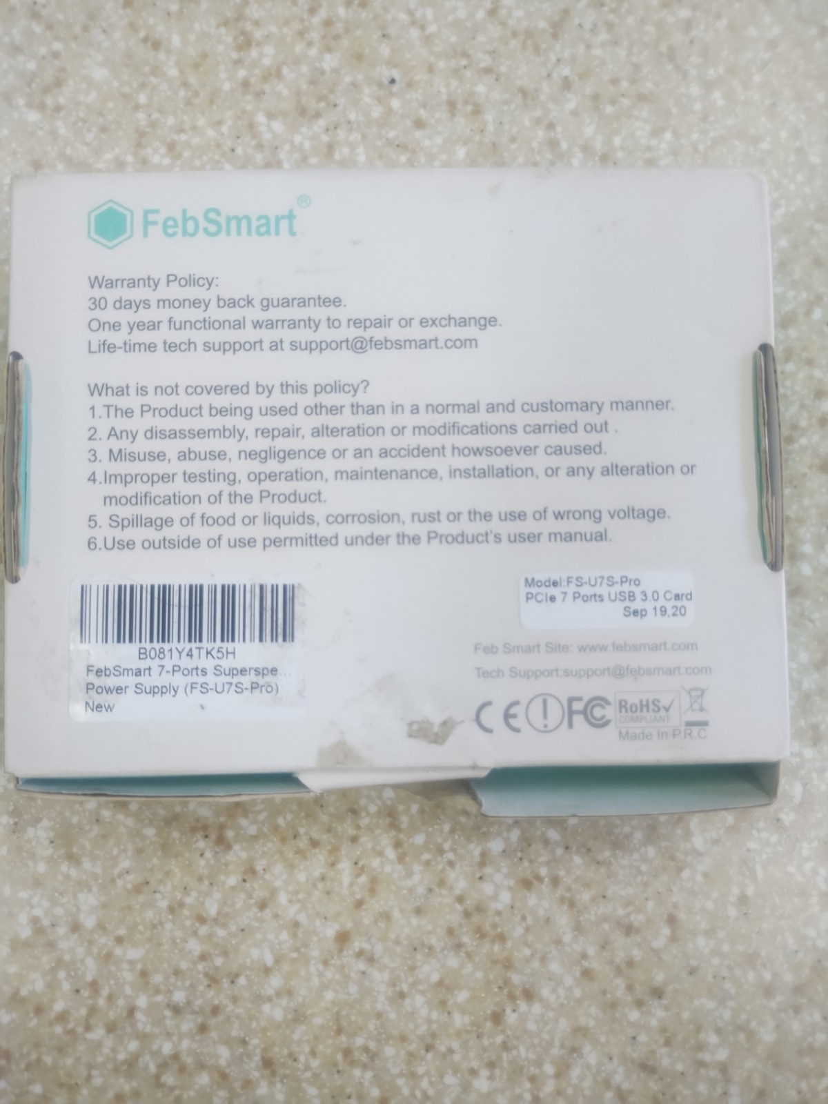 FebSmart FS-U7S-Pro 7 Port Superspeed 5gbps Usb 3.0 Pci-e Windows 11 10 8 7 XP