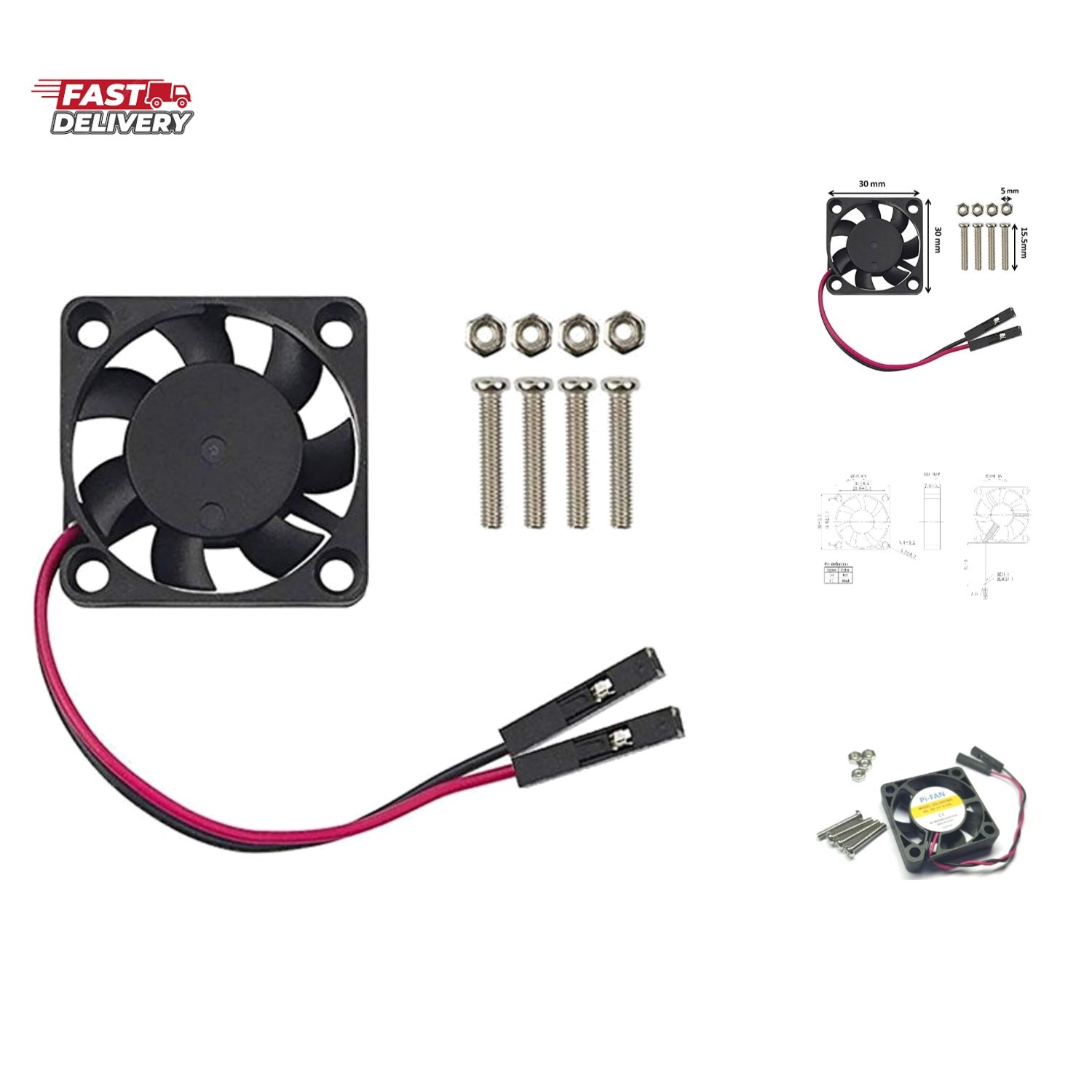 Raspberry Pi Fan 30x30x7mm, Raspberry Pi Cooling Fan Brushless 3.3V 5V DC Qui…