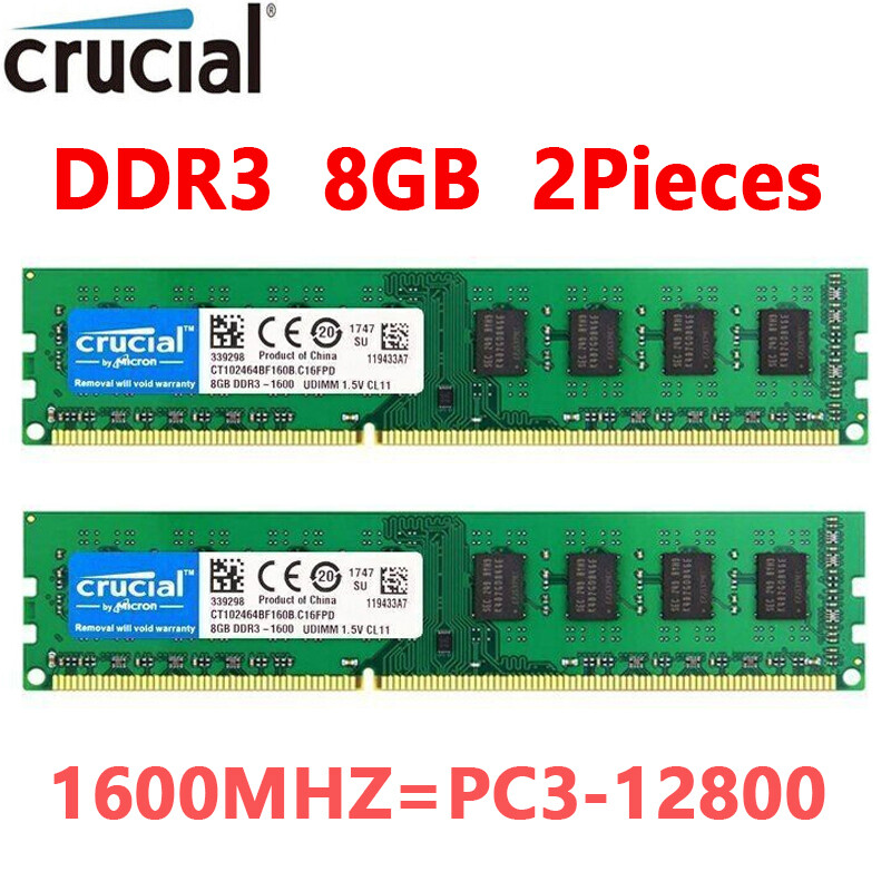 Crucial DDR3 16GB (2X8GB) KIT 1600 MHz PC3-12800 DIMM 240Pin non-ECC Memory RAM