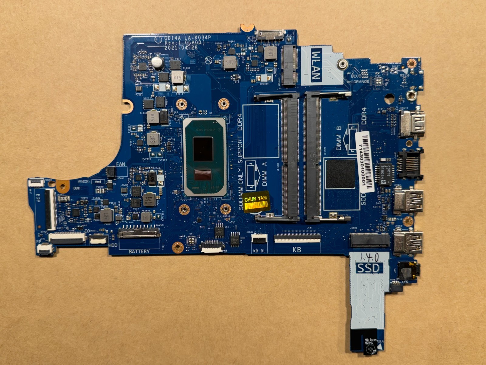 NEW Dell Inspiron 15 3501 Motherboard Intel i7-1165G7 3TNDR F3DD5 LA-K034P