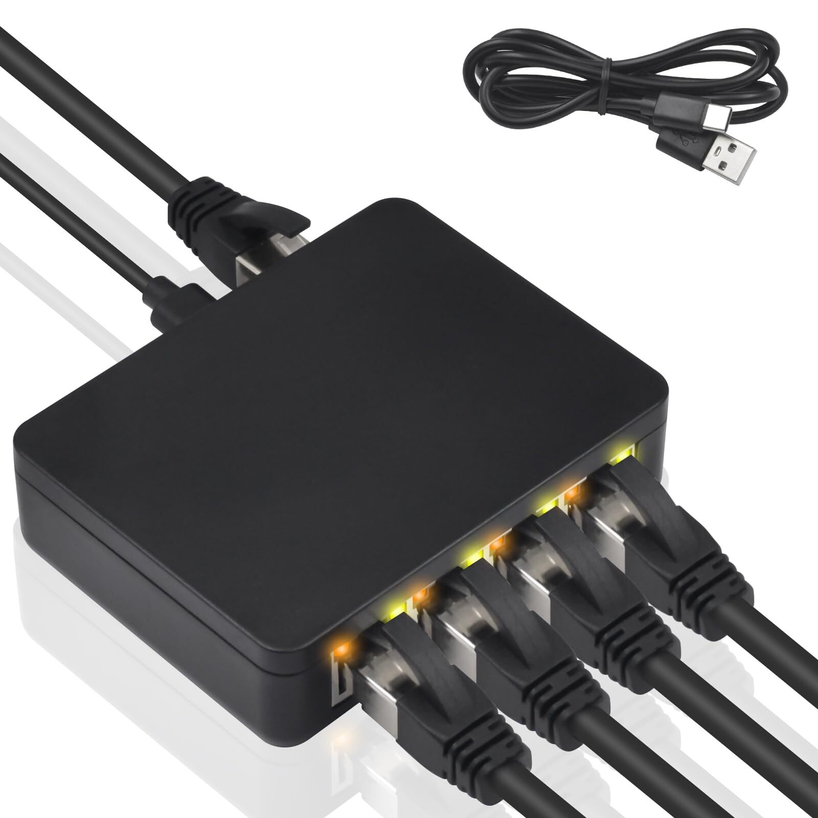 RJ45 Ethernet Splitter 1000mbps Gigabit Adapter 1 to 4 Ports with USB Power