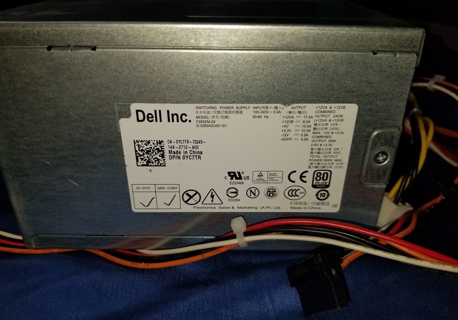 265W Genuine Dell Power Supply YC7TR 9D9T1 GVY79 053N4 D3D1C PJFXN MT Mini Tower