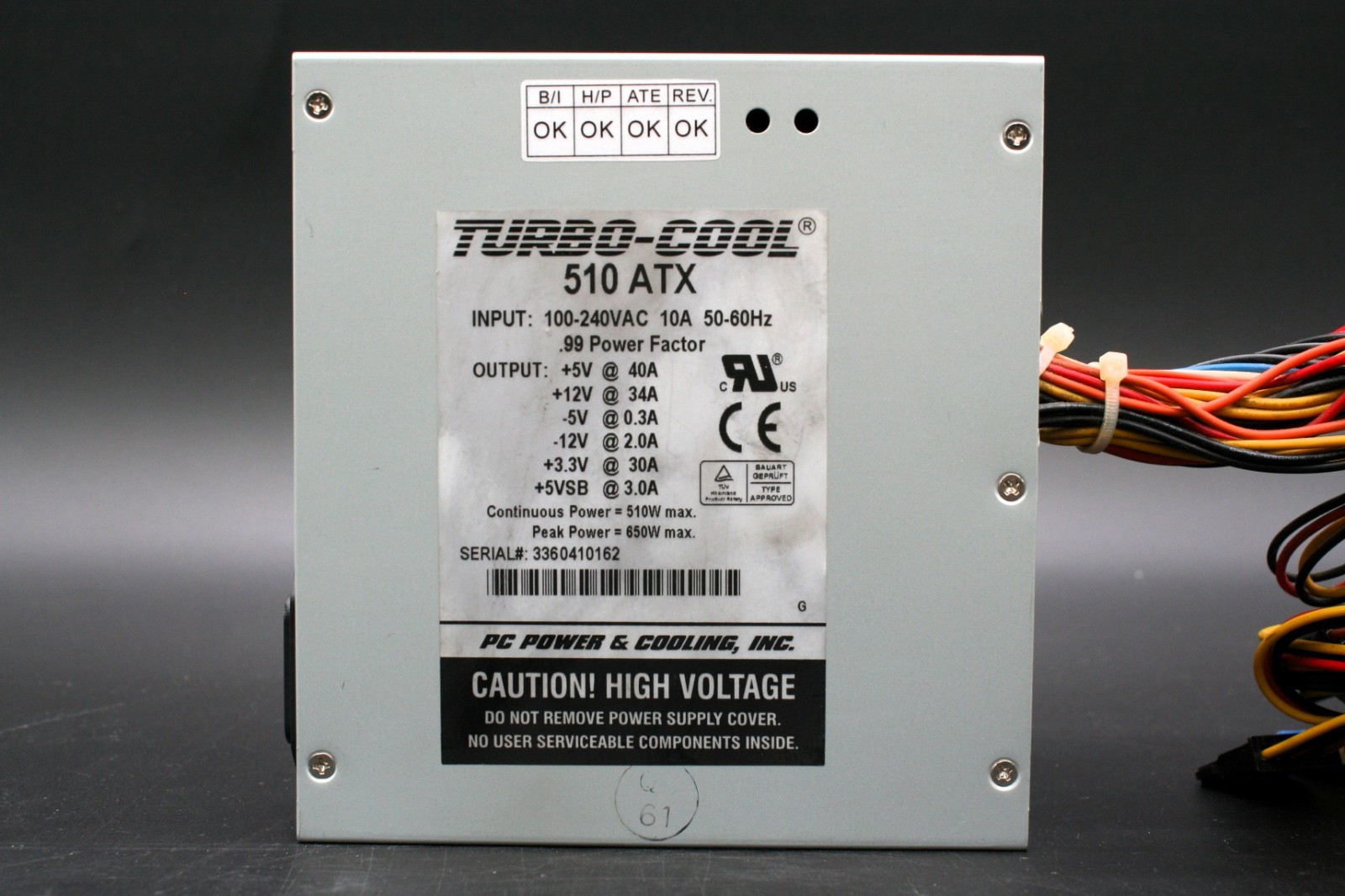 One (1) PC Power & Cooling Turbo-Cool 510 ATX Power Supply