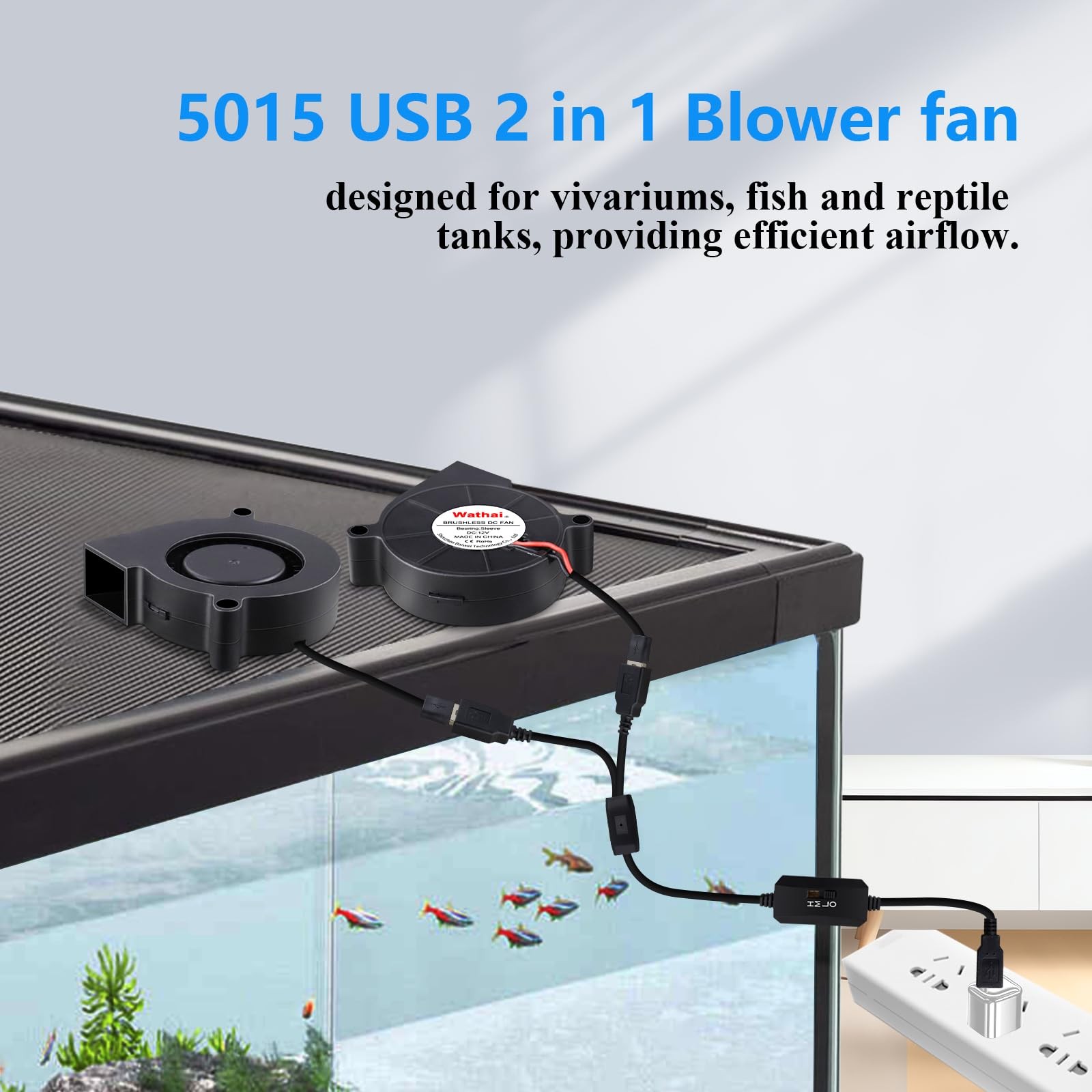 Wathai 50mm x 15mm USB Blower Fan 5V 5015 Brushless Cooling Fans with