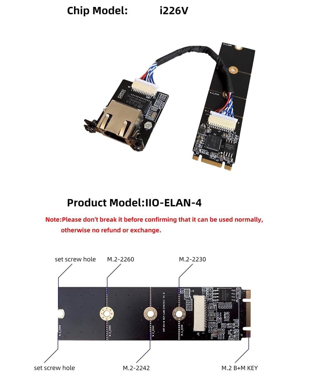 M.2 A E Key To 2.5 Gigabit Ethernet Module i226V 2.5G Server NIC Card 20CM