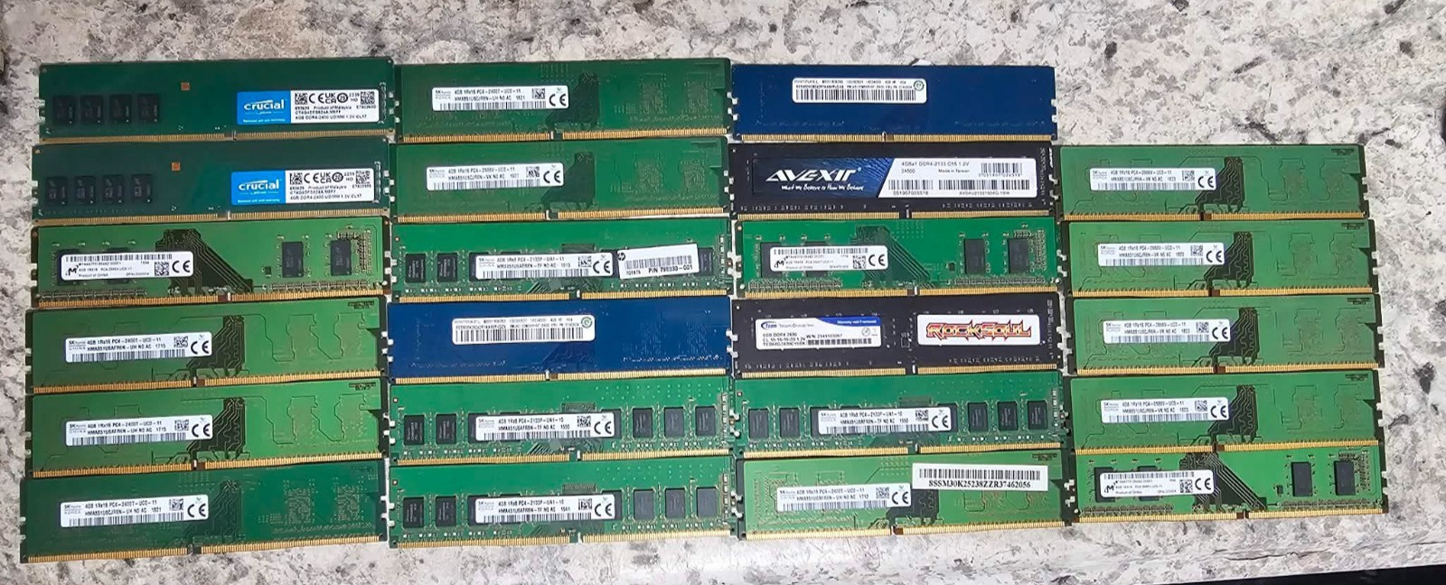 Lot of 23x 4GB DDR4 Desktop RAM Memory – Mixed Major Brands 2133 2400 2666