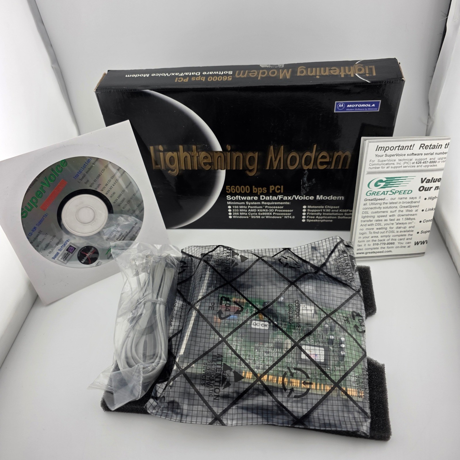Motorola Lightening Modem PCI 56K Black New Vintage Internal Fax Voice Card