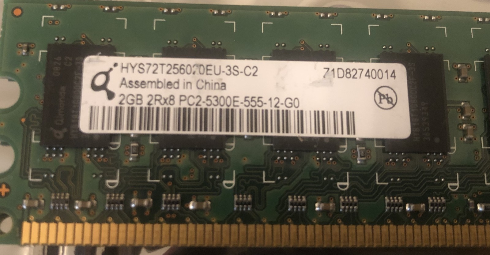 QIMONDA HYS72T256020EU-3S-C2 2GB 2Rx8 PC2-5300E-555-12-G0 RAM Memory