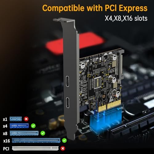 10Gbps PCIE USB C 3.2 Gen 2 Card, 2-Port PCle to USB C 2 UBS C Port Black