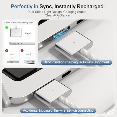 140W USB-C to Magnetic 3 Cable 6.6FT, Compatible with MagSafe 3 for white