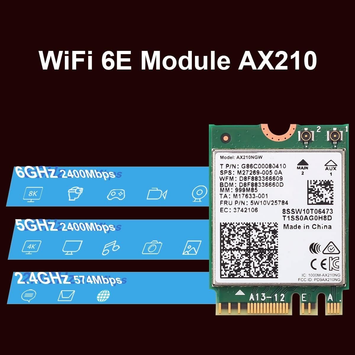 WiFi 6E AX210 NGW Wireless Card M.2 2230/NGFF WiFi 6E Laptop Module with Blue…