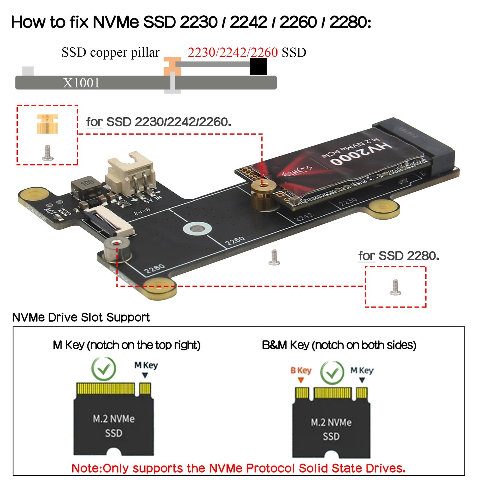 X1001 PCIe to M.2 HAT Key-M NVMe SSD PIP PCIe Peripheral Board for Raspberry …