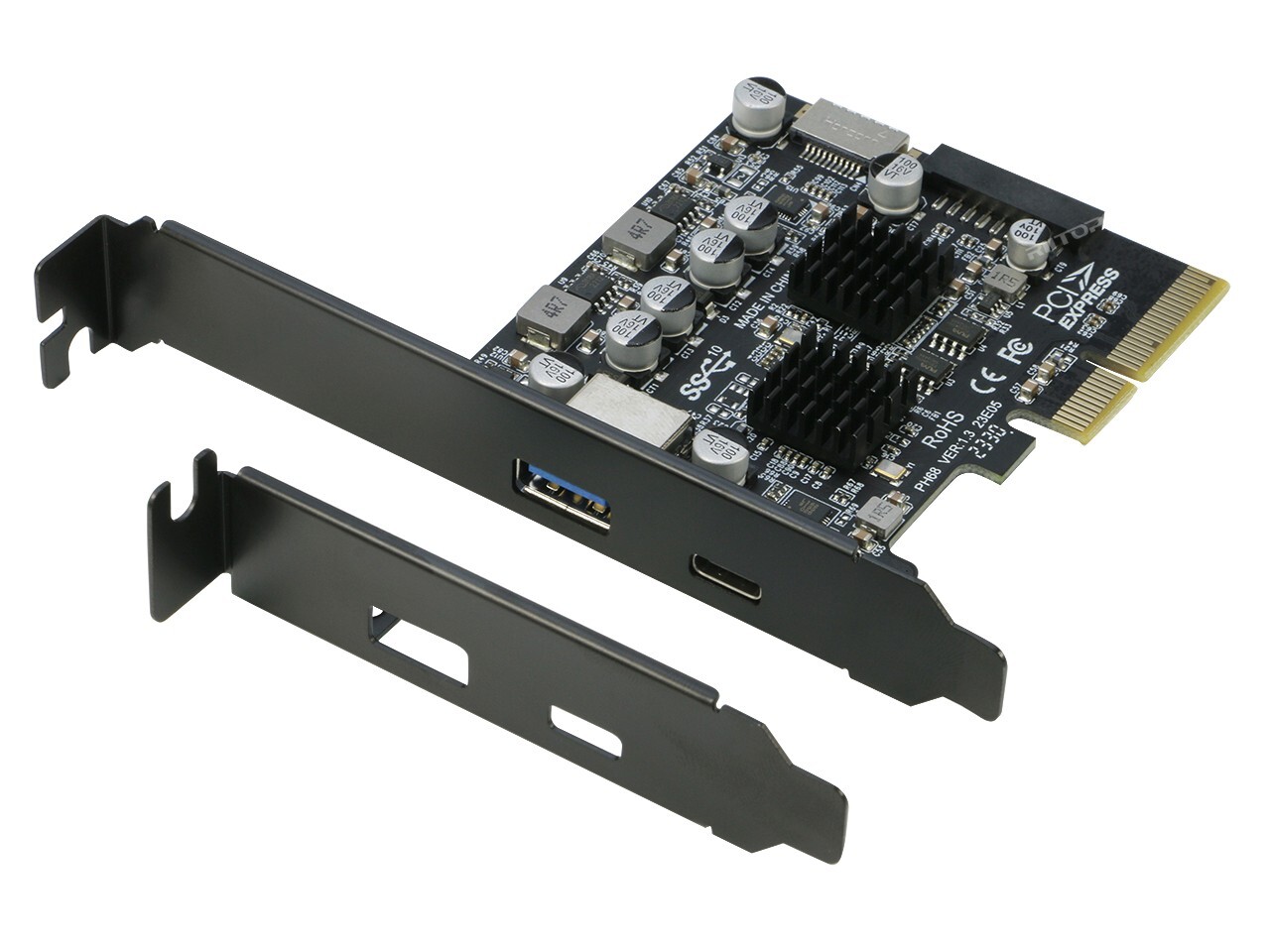 PCIe to USB 3.2 Expansion Card 5Gb, PCI-e to 20Pin + Type-E + USB 3.0 A + USB C