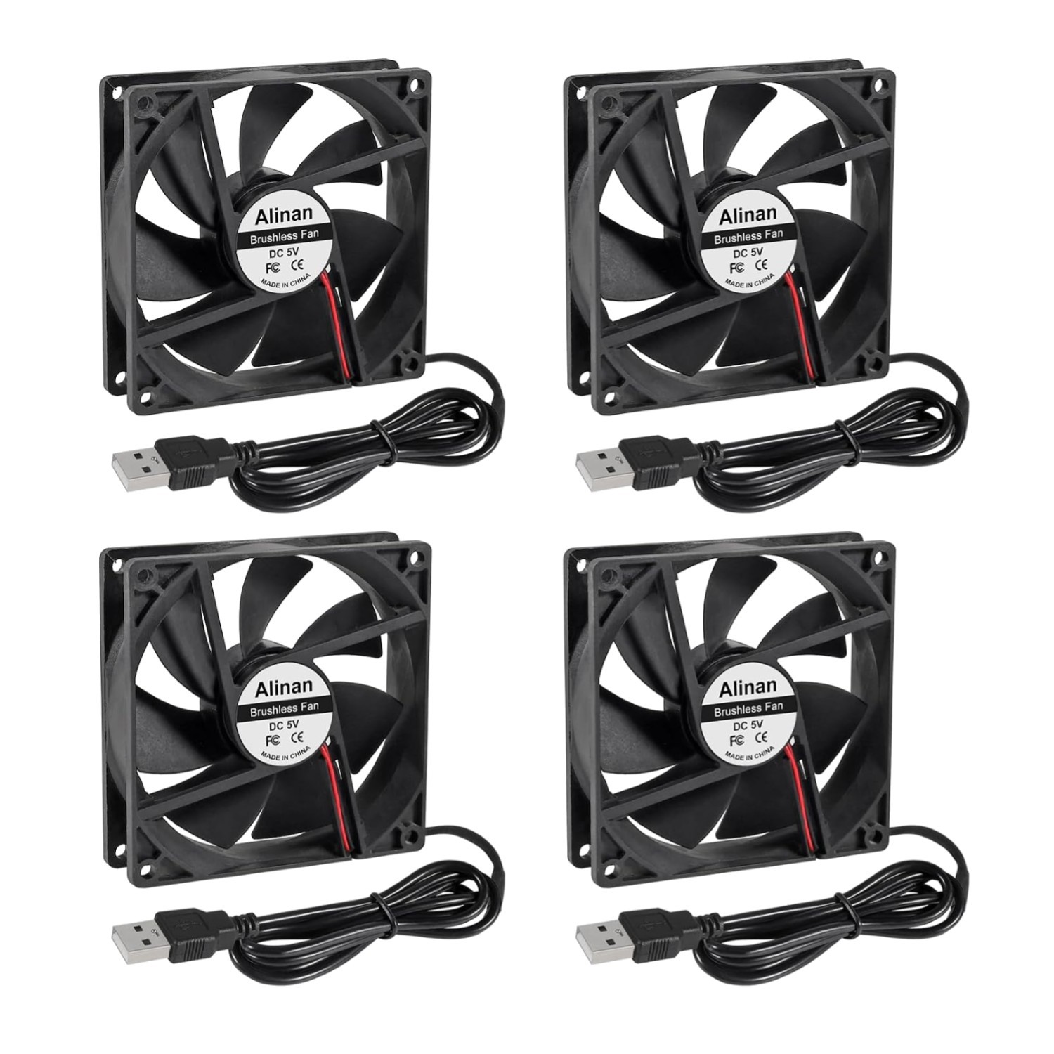 4pcs 9225 92mm x 92mm x 25mm DC 12V 2Pin Computer Fan High Speed Muffin 5V USB